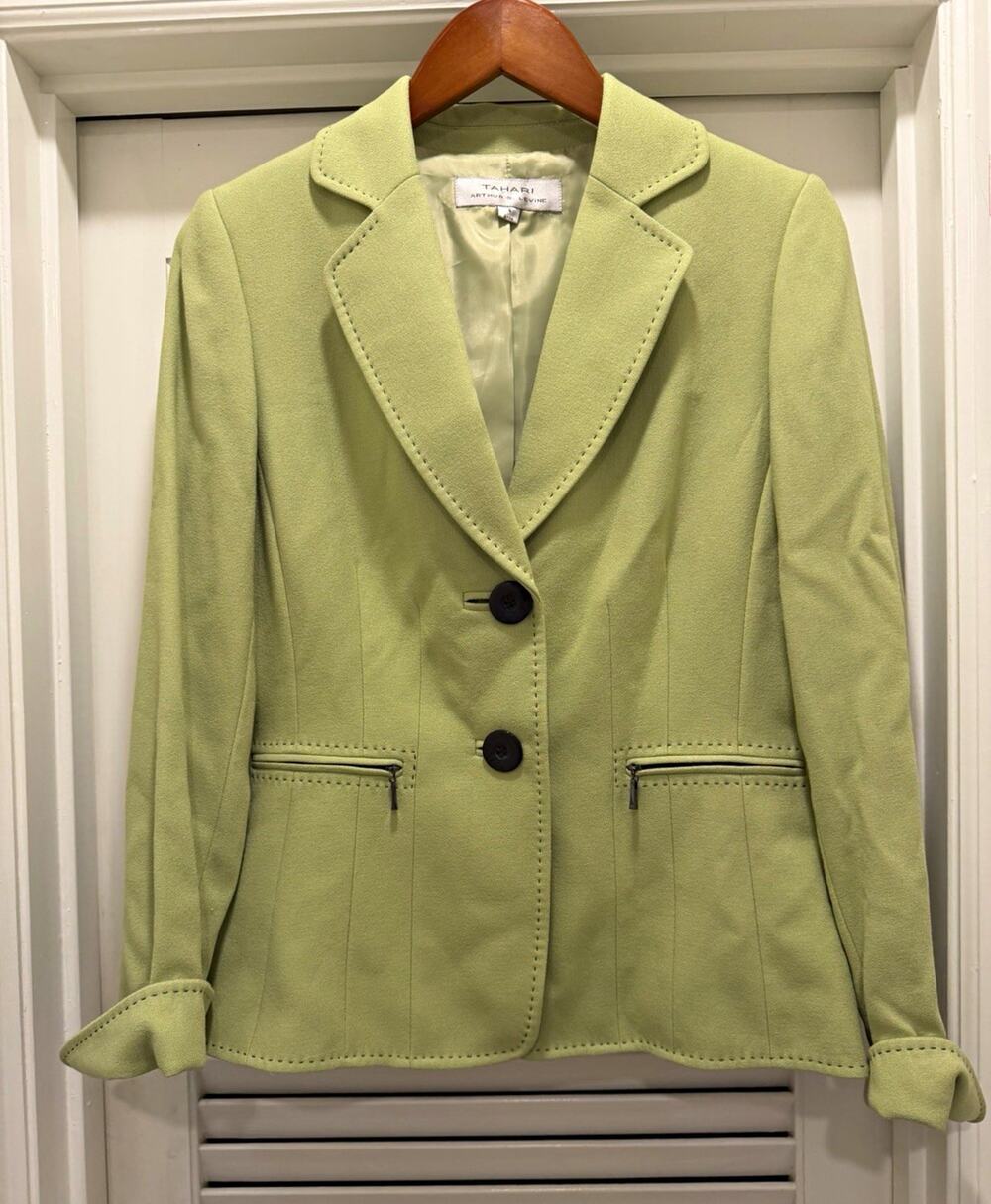 Tahari Arthur S. Levine Women’s Green Blazer Jacket Size 4 Button Lined 9280M659